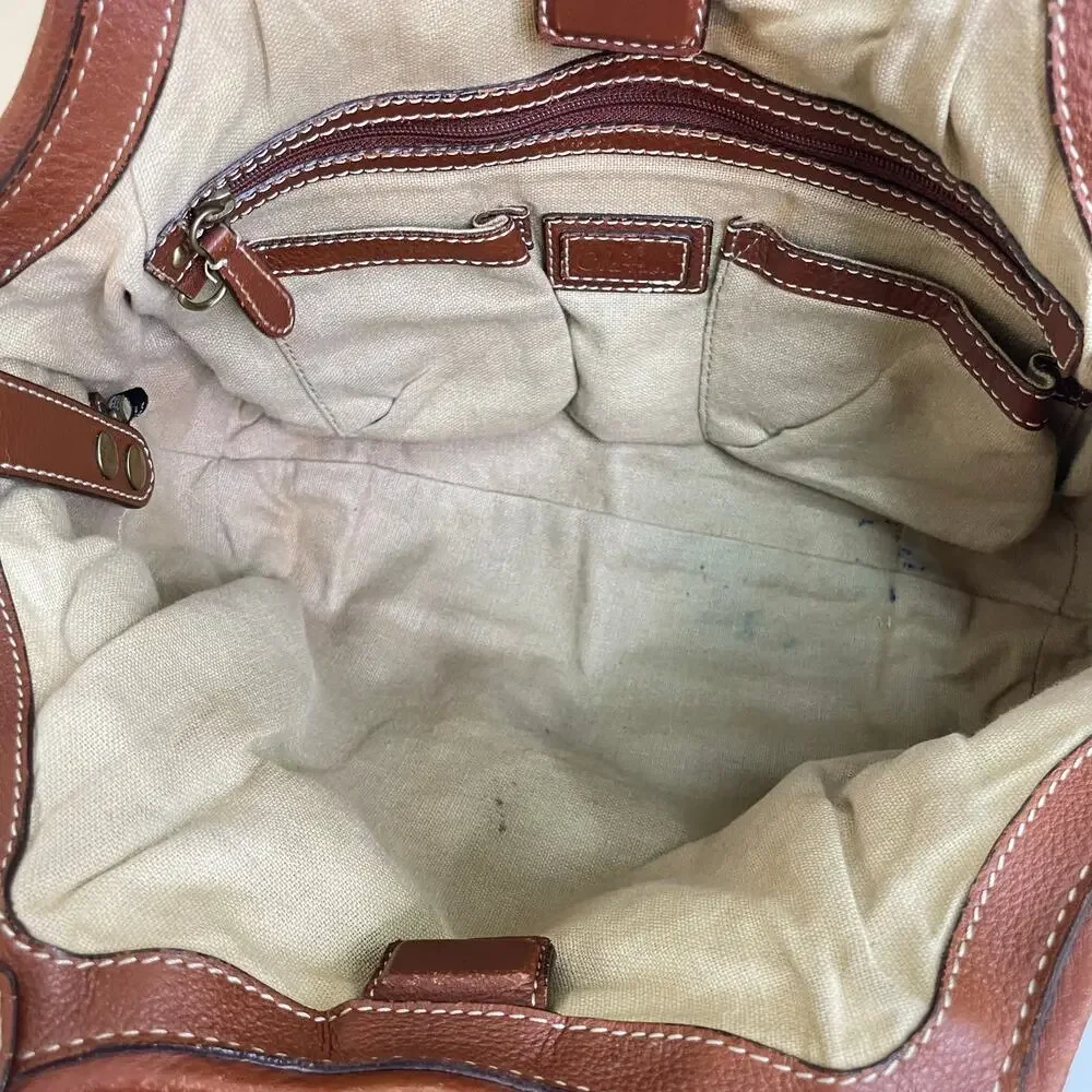 Cole Haan Paige Brown Crochet Woven Leather Double Handle Hobo Bag Purse
